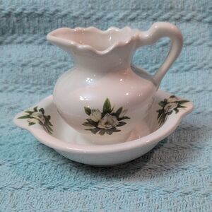Athena White Ceramic Vintage VB Athena California USA Mini Pitcher & Bowl Set